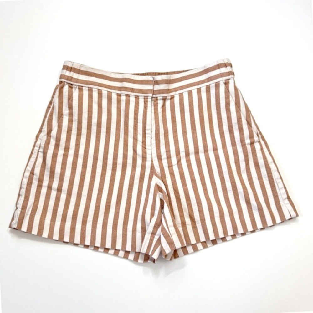 Ann Taylor A-Line Striped Cotton Linen Blend Shorts Tan White‎ Flat Front 4
